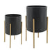 s-2-planter-w-lines-on-metal-stand-black-gold-1