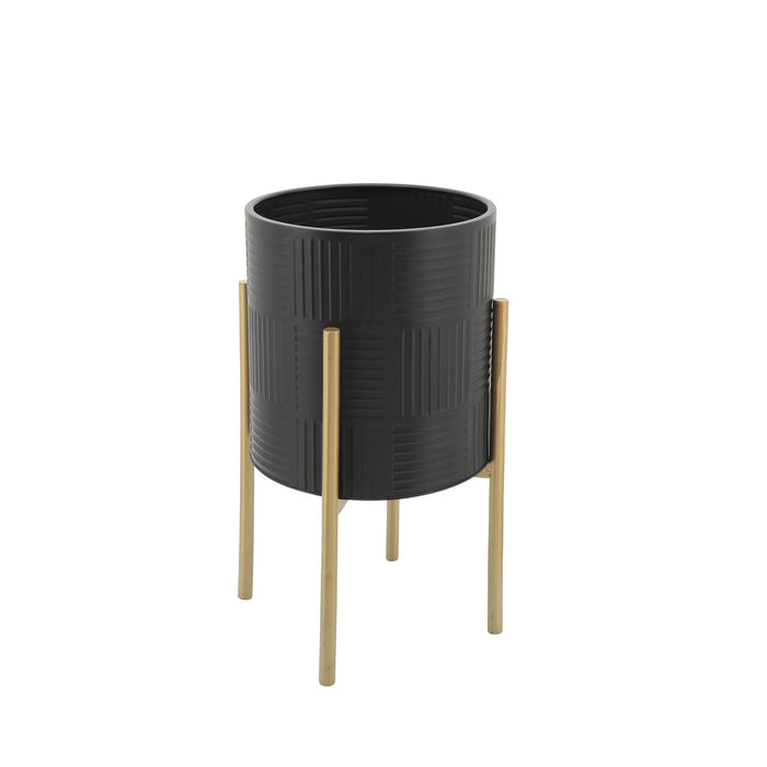 s-2-planter-w-lines-on-metal-stand-black-gold-3