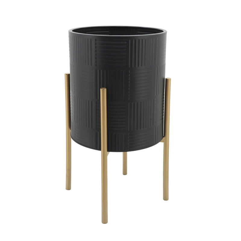s-2-planter-w-lines-on-metal-stand-black-gold-4