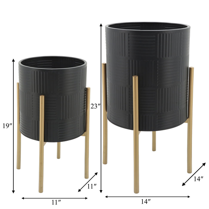 s-2-planter-w-lines-on-metal-stand-black-gold-6