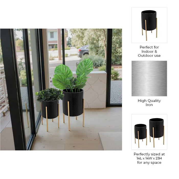 s-2-textured-planter-on-metalstand-black-gld-6