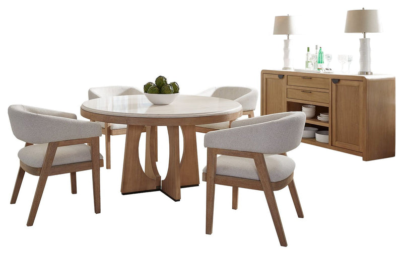 Parker House Escape - Dining 54" Round Table with buffet server & 4 barrel chairs