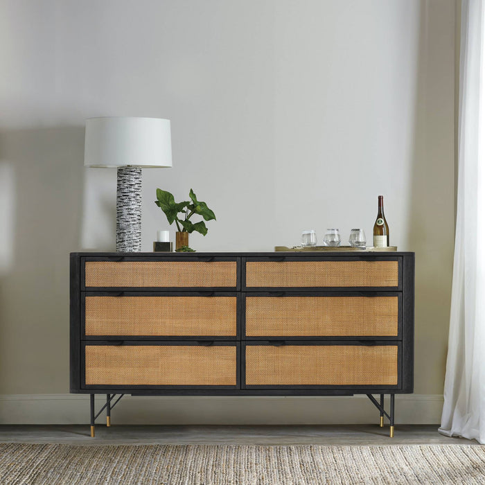 saratoga-6-drawer-dresser-in-black-acacia-with-rattan-7