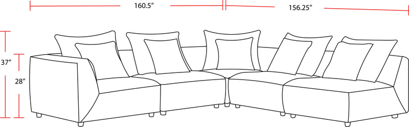 Parker Living Recess - Reptile Blue 5 Piece Modular Sectional