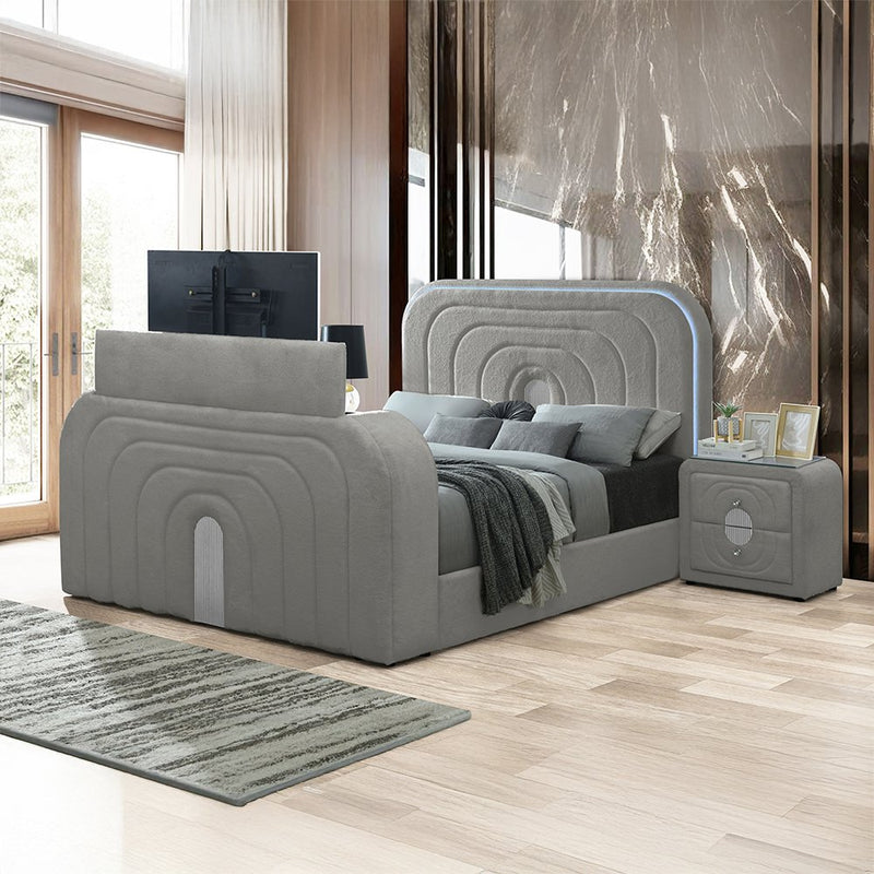 shelyn-gray-teddy-sherpa-chrome-queen-bed-w-led-tv-stand-fireplace-bluetooth-8