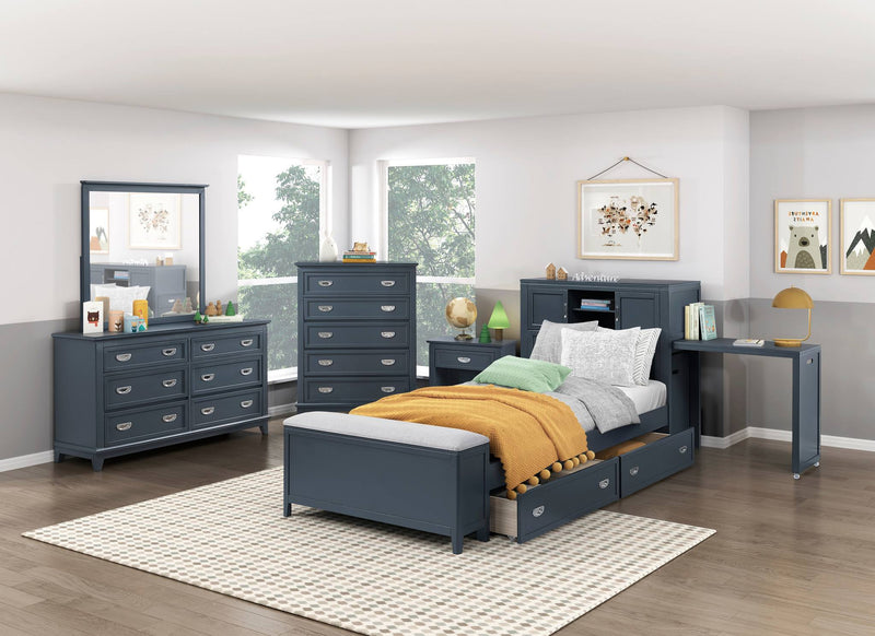 sloane-smoke-gray-2-twin-bookcase-platform-bed-with-hidden-desk-stool-and-storage-bench-9