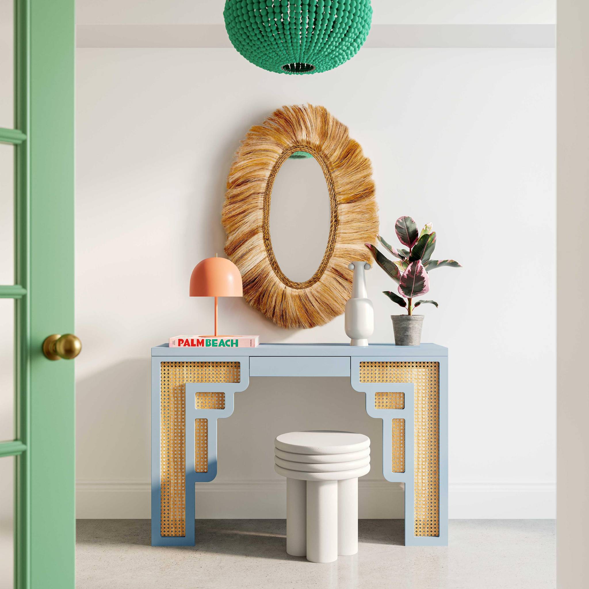 Suzie Pastel Blue & Rattan Console Table — Furniture City (CA)l