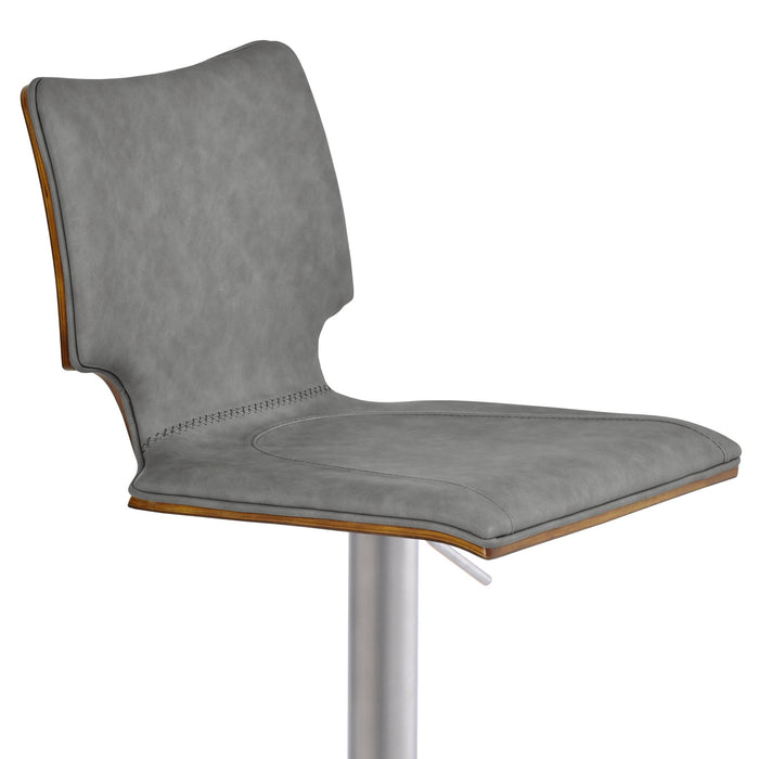 sydney-adjustable-barstool-in-brushed-stainless-steel-with-vintage-gray-faux-leather-and-walnut-wood-back-4