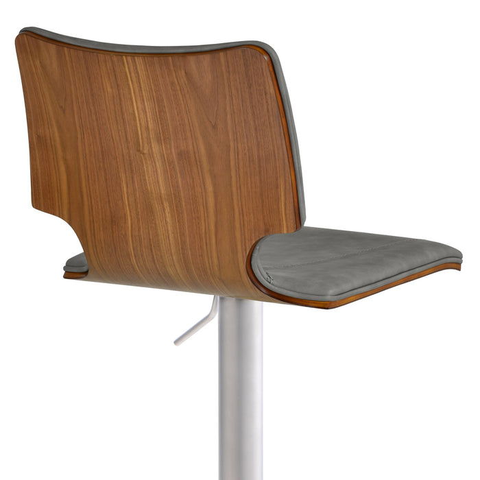 sydney-adjustable-barstool-in-brushed-stainless-steel-with-vintage-gray-faux-leather-and-walnut-wood-back-5