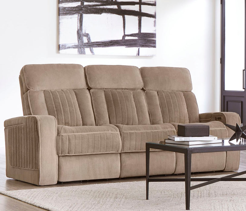 Parker Living Equinox - Mushroom Power Reclining Sofa with Drop Down Table