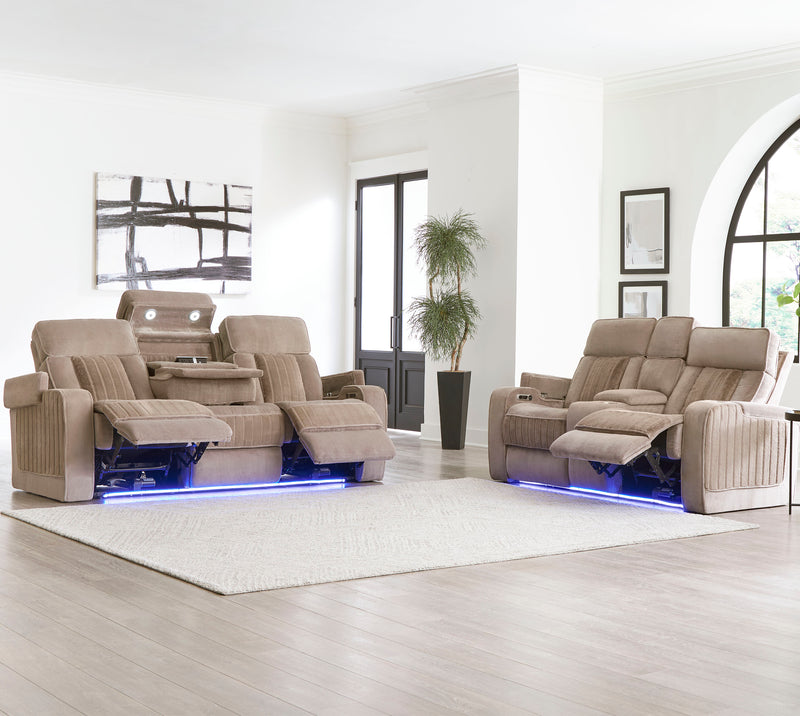 Parker Living Equinox - Mushroom Power Reclining Sofa with Drop Down Table