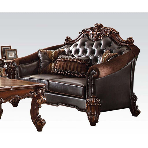 vendome-ii-two-tone-dark-brown-leatherette-cherry-loveseat-w-3-pillows-1