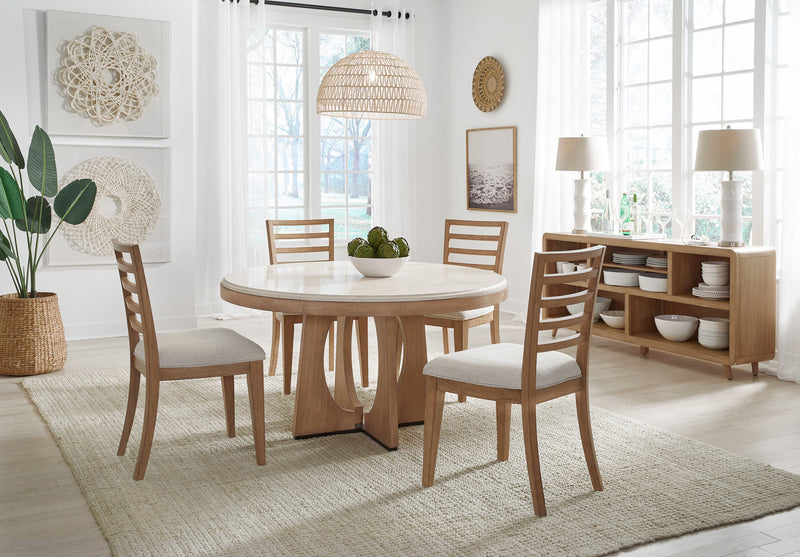 parker-house-escape-dining-54-inch-round-table-with-console-and-4-ladderback-chairs-1