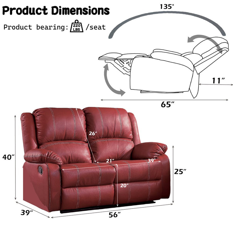 zuriel-red-leatherette-motion-loveseat-4