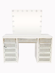 Diva White Diamond Mirrored Large Vanity Table + Mirror with Storage and Bluetooth By Furniture City Vanities Diva By Furniture City Furniture City (CA)l