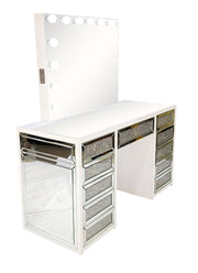 Diva White Diamond Mirrored Large Vanity Table + Mirror with Storage and Bluetooth By Furniture City Vanities Diva By Furniture City Furniture City (CA)l