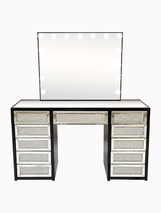 Diva Black Diamond Large Vanity Table + Mirror with Storage and Bluetooth By Glamville Vanity Furniture City Furniture City (CA)l