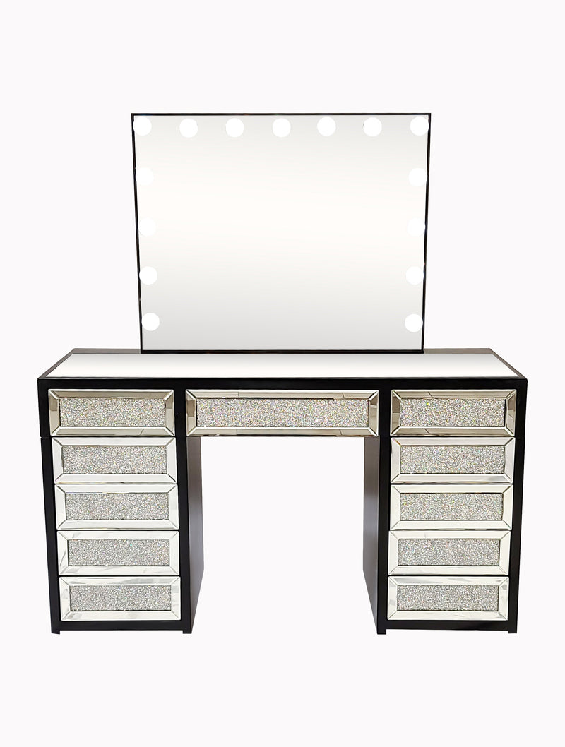 Diva Black Diamond Large Vanity Table + Mirror with Storage and Bluetooth By Furniture City Vanity Diva By Furniture City Furniture City (CA)l