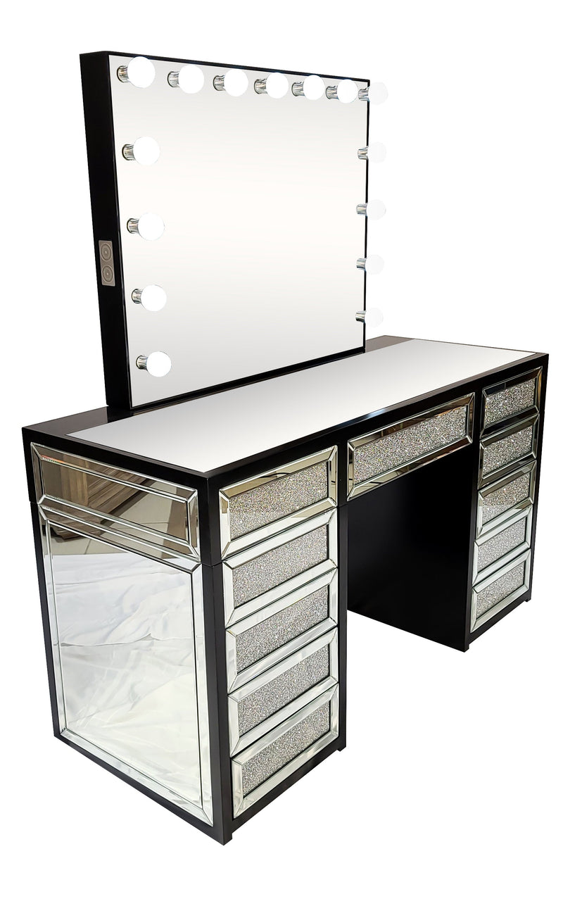 Diva Black Diamond Large Vanity Table + Mirror with Storage and Bluetooth By Furniture City Vanity Diva By Furniture City Furniture City (CA)l