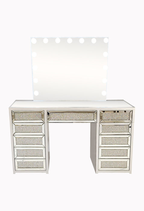 Diva Silver Mirrored Large Vanity Table + Mirror with Storage and Bluetooth By Furniture City Diva Diva By Furniture City Furniture City (CA)l