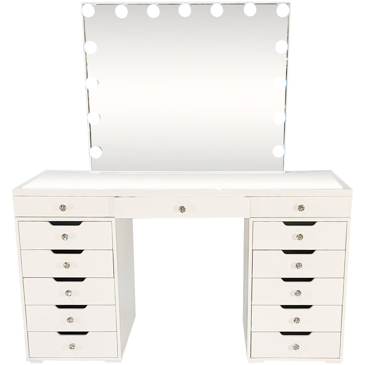 Diva White Large Vanity Table + Mirror with Storage and Bluetooth By  Furniture City - Furniture City