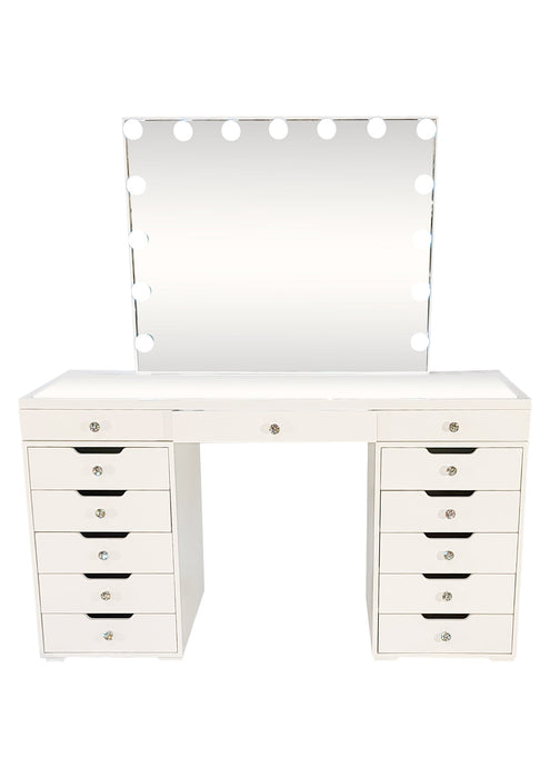 Diva White Large Vanity Table + Mirror with Storage and Bluetooth By Furniture City Vanity Diva By Furniture City Furniture City (CA)l