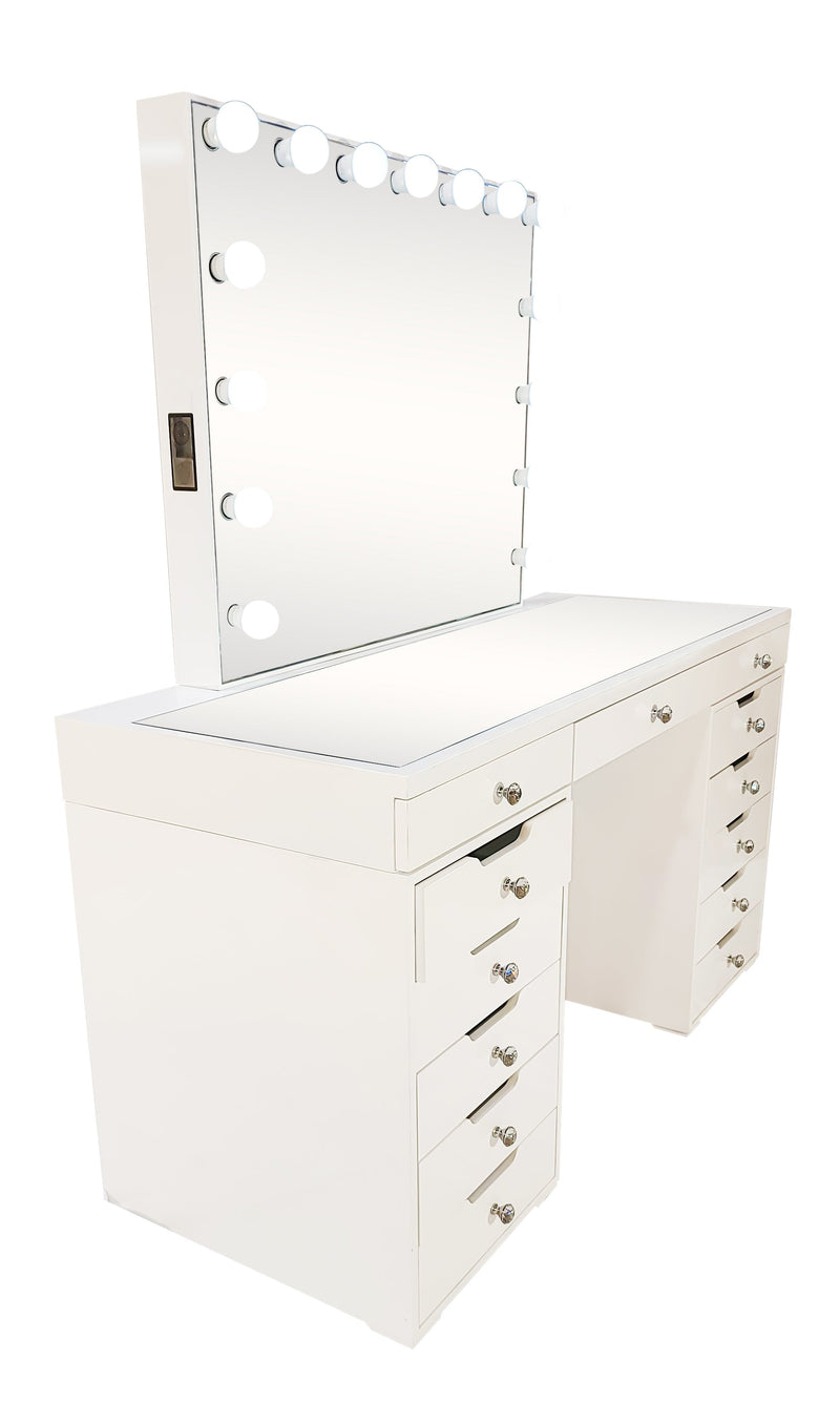 Diva White Large Vanity Table + Mirror with Storage and Bluetooth By Furniture City Vanity Diva By Furniture City Furniture City (CA)l
