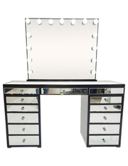 Diva Black Mirrored Large Vanity Table + Mirror with Storage and Bluetooth By Furniture City  Diva By Furniture City Furniture City (CA)l