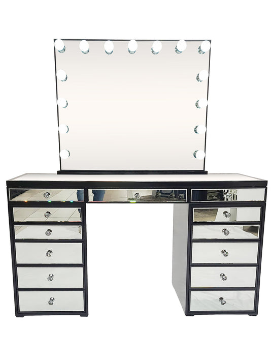 Diva Black Mirrored Large Vanity Table + Mirror with Storage and Bluetooth By Furniture City  Diva By Furniture City Furniture City (CA)l