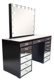 Diva Black Mirrored Large Vanity Table + Mirror with Storage and Bluetooth By Furniture City  Diva By Furniture City Furniture City (CA)l