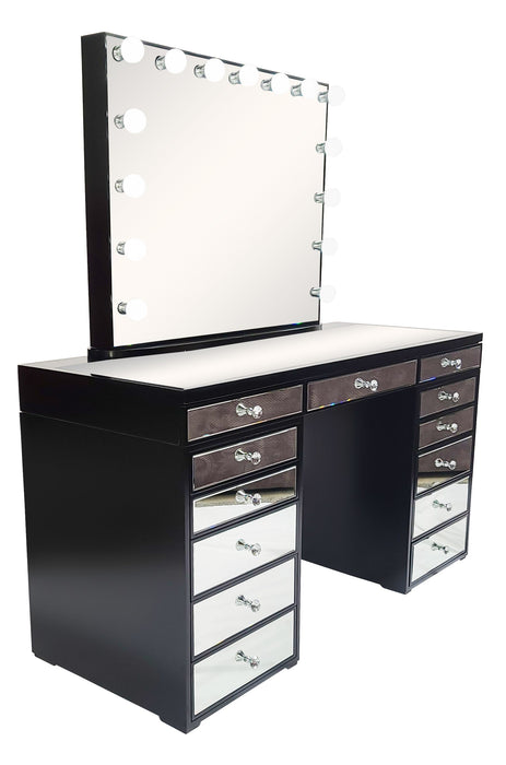 Vanity Desk with LED Lighted Mirror, Makeup Desk with 5 Storage Drawers & 6  Shelves, Vanity Table with Charging Station, Modern Dressing Table with 3  Color Lighting Options, White - Walmart.com