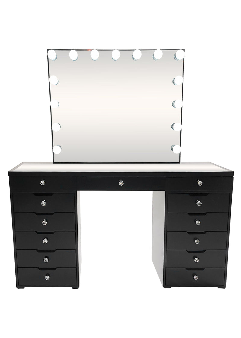 Diva Black Large Vanity Table + Mirror with Storage and Bluetooth By Furniture City  Diva By Furniture City Furniture City (CA)l