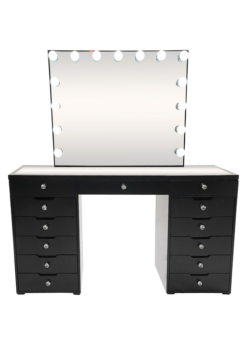 Diva Black Large Vanity Table + Mirror with Storage and Bluetooth By  Furniture City - Furniture City
