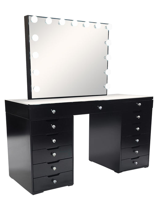 Diva Black Large Vanity Table + Mirror with Storage and Bluetooth By Furniture City  Diva By Furniture City Furniture City (CA)l