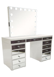 Diva White Mirrored Large Vanity Table + Mirror with Storage and Bluetooth By Glamv Vanity Set Diva By Furniture City Furniture City (CA)l