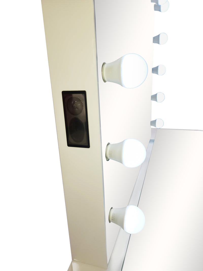 Diva White Mirrored Large Vanity Table + Mirror with Storage and Bluetooth By Glamv Vanity Set Diva By Furniture City Furniture City (CA)l