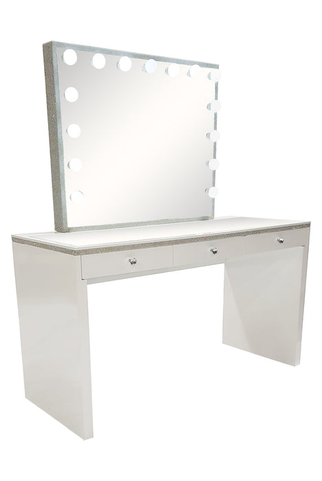 Diva White Crystal Large Vanity Table + Mirror with Bluetooth By Furniture City  Diva By Furniture City Furniture City (CA)l