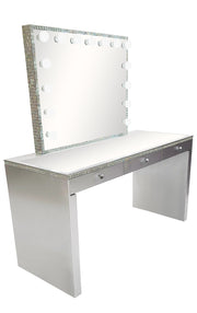 Diva Silver Crystal Large Vanity Table + Mirror with Storage and Bluetooth By Furniture City Vanities Diva By Furniture City Furniture City (CA)l