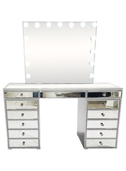 Diva Silver Mirrored Large Vanity Table + Mirror with Storage and Bluetooth By Furniture City  Diva By Furniture City Furniture City (CA)l