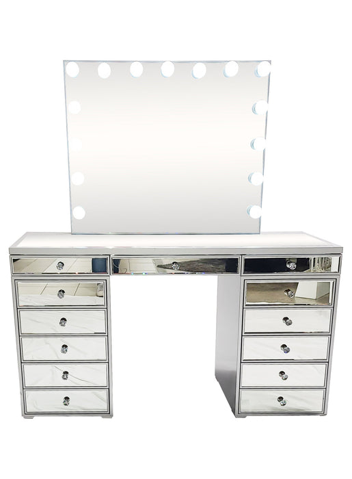 Diva Silver Mirrored Large Vanity Table + Mirror with Storage and