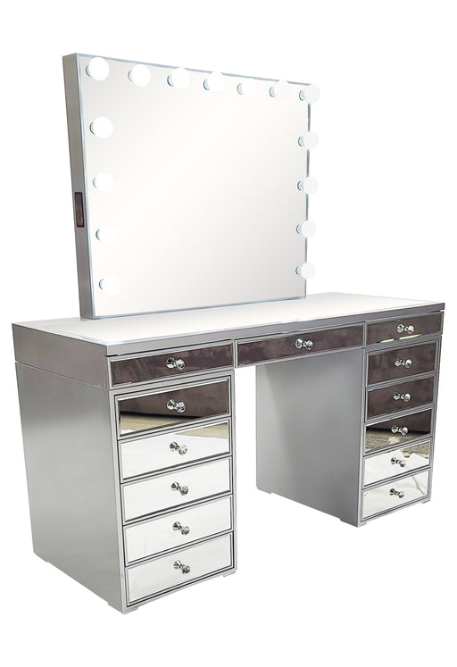 Diva Silver Mirrored Large Vanity Table + Mirror with Storage and Bluetooth By Furniture City  Diva By Furniture City Furniture City (CA)l