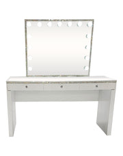 Diva White Silver Diamond Large Vanity Table + Mirror and Bluetooth By Furniture City  Diva By Furniture City Furniture City (CA)l