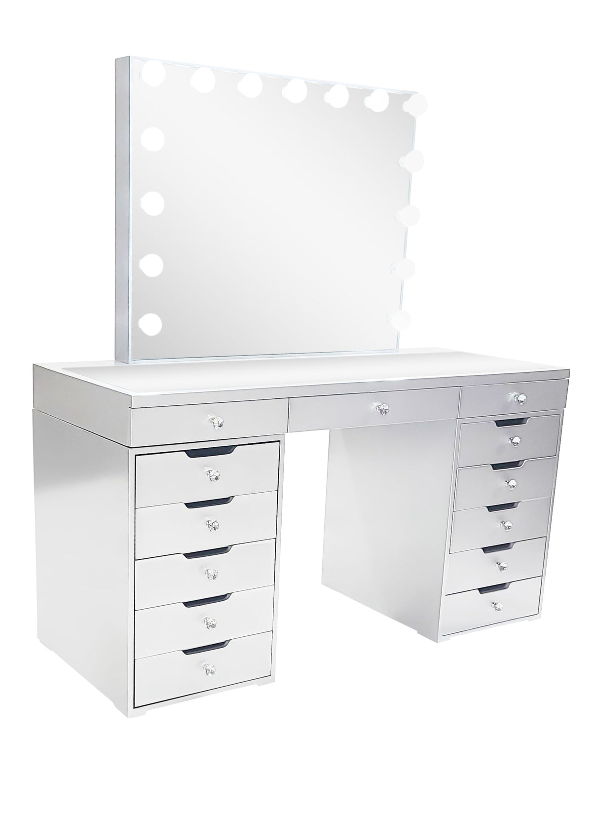 Diva Silver Large Vanity Table + Mirror with Storage and Bluetooth