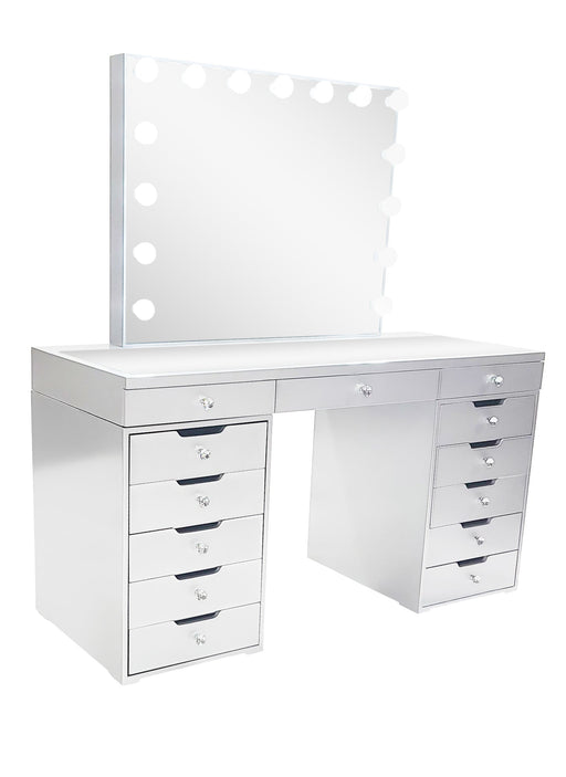 Diva Silver Large Vanity Table + Mirror with Storage and Bluetooth By Furniture City  Diva By Furniture City Furniture City (CA)l