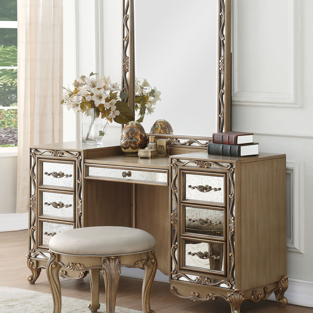 antique dressing table Orianne Antique Gold Vanity Desk - Furniture City