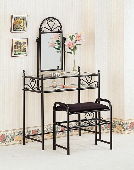 Traditional Black Vanity With Glass Top and Fabric Stool Vanity Furniture City Furniture City (CA)l