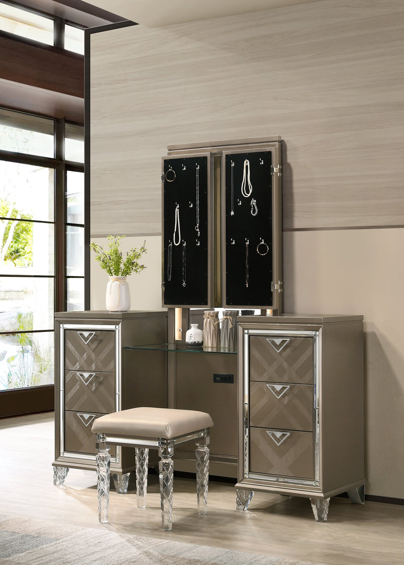 Skylar LED & Dark Champagne Vanity Desk & Mirror Vanity Furniture City Furniture City (CA)l