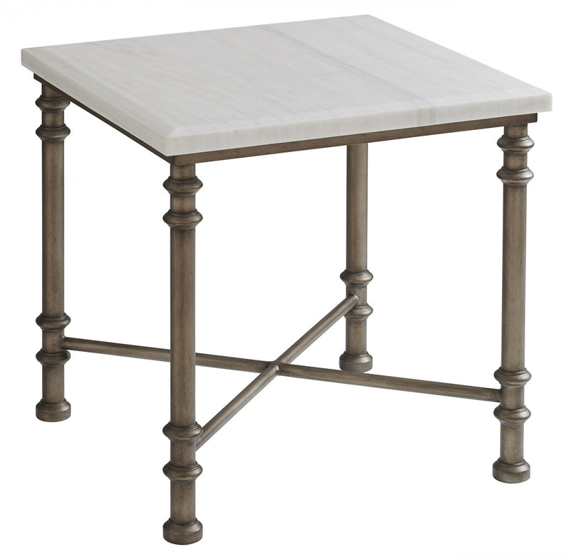 Tommy Bahama Ocean Breeze Flagler Marble Top End Table in White/Aged Pewter 570-953 End Table Furniture City Furniture City (CA)l