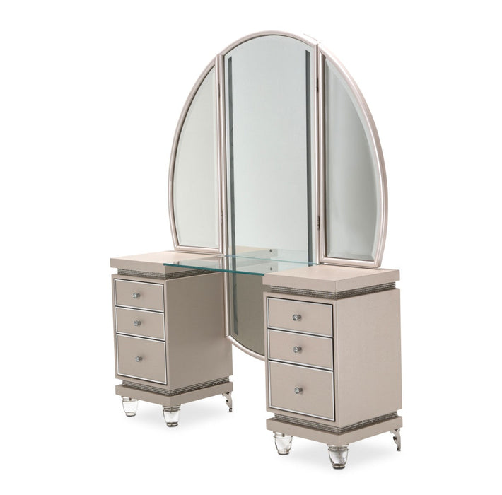 AICO Glimmering Heights Upholstered Vanity w/ Mirror in Ivory 9011058/68-111 Vanity Furniture City Furniture City (CA)l