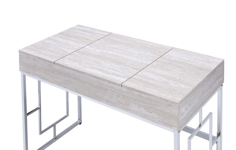 Saffron Natural & Chrome Vanity Desk Vanity Furniture City Furniture City (CA)l